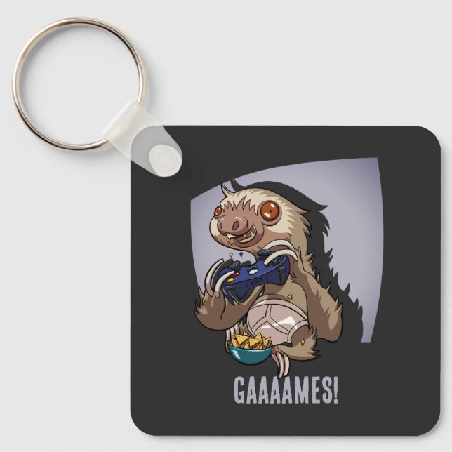 Funny Sloth Computer Gamer Gaaaames! Video Games Key Ring (Front)