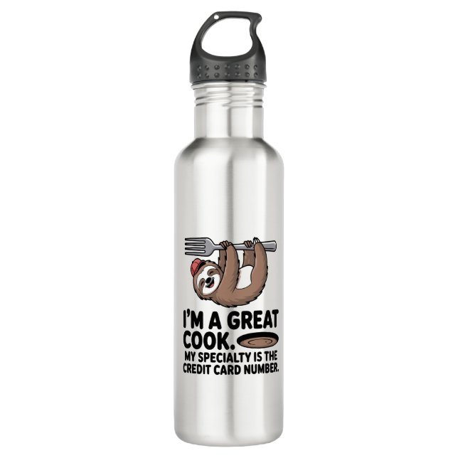 Funny Sloth Cook Hanging on a Fork 710 Ml Water Bottle (Front)