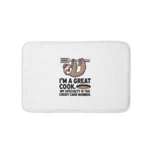 Funny Sloth Cook Hanging on a Fork Bath Mat
