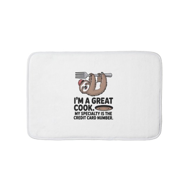Funny Sloth Cook Hanging on a Fork Bath Mat (Front)