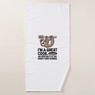 Funny Sloth Cook Hanging on a Fork Bath Towel
