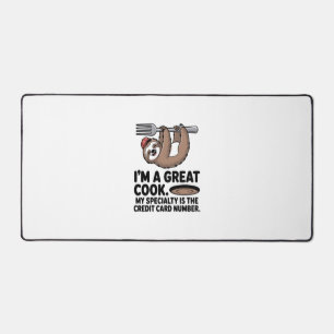 Funny Sloth Cook Hanging on a Fork Desk Mat