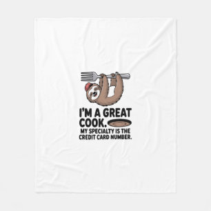 Funny Sloth Cook Hanging on a Fork Fleece Blanket