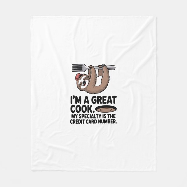 Funny Sloth Cook Hanging on a Fork Fleece Blanket (Front)