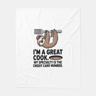 Funny Sloth Cook Hanging on a Fork Fleece Blanket