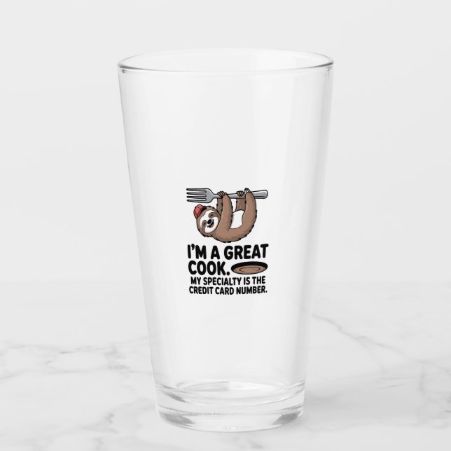 Funny Sloth Cook Hanging on a Fork Glass (Front)