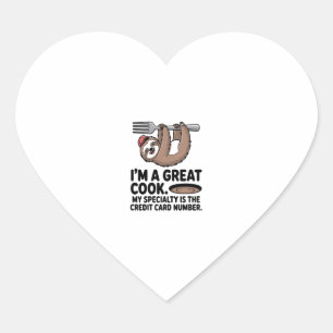 Funny Sloth Cook Hanging on a Fork Heart Sticker