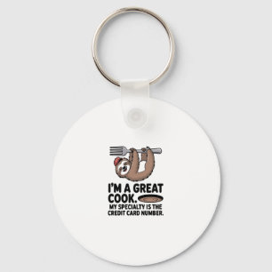 Funny Sloth Cook Hanging on a Fork Key Ring