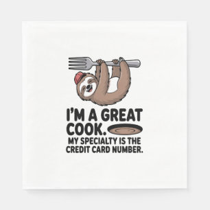 Funny Sloth Cook Hanging on a Fork Napkin