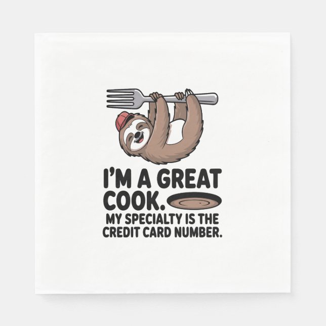 Funny Sloth Cook Hanging on a Fork Napkin (Front)