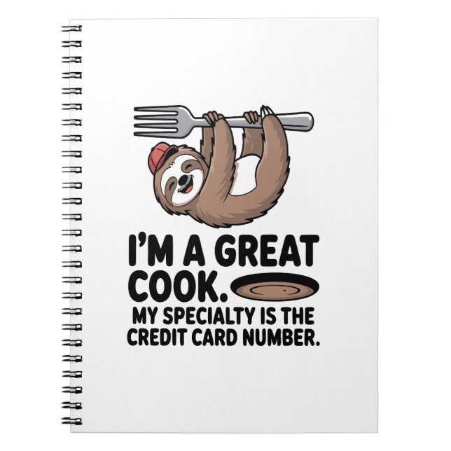 Funny Sloth Cook Hanging on a Fork Notebook (Front)