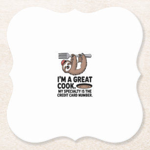 Funny Sloth Cook Hanging on a Fork Paper Coaster