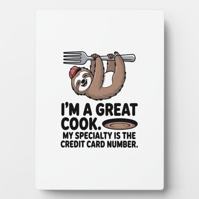 Funny Sloth Cook Hanging on a Fork Plaque (Front)