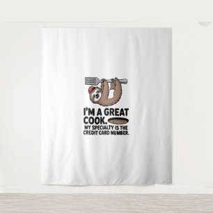 Funny Sloth Cook Hanging on a Fork Tapestry