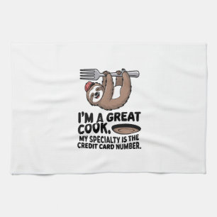 Funny Sloth Cook Hanging on a Fork Tea Towel