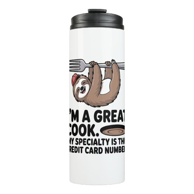 Funny Sloth Cook Hanging on a Fork Thermal Tumbler (Front)