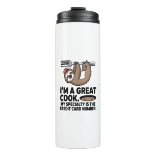 Funny Sloth Cook Hanging on a Fork Thermal Tumbler