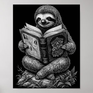 Funny sloth cottagecore fairycore librarian books poster
