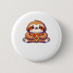 Funny Sloth eating Pizza, Kawaii Animal Lover Clas 6 Cm Round Badge