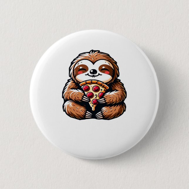 Funny Sloth eating Pizza, Kawaii Animal Lover Clas 6 Cm Round Badge (Front)