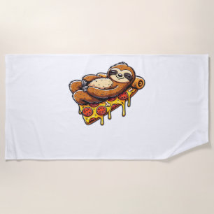 Funny Sloth eating Pizza, Kawaii Animal Lover Clas Beach Towel