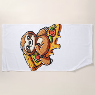 Funny Sloth eating Pizza, Kawaii Animal Lover Clas Beach Towel