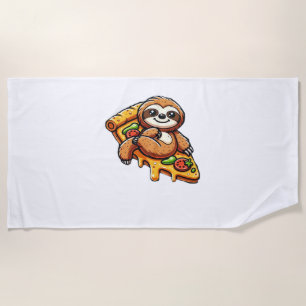 Funny Sloth eating Pizza, Kawaii Animal Lover Clas Beach Towel