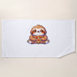 Funny Sloth eating Pizza, Kawaii Animal Lover Clas Beach Towel
