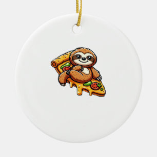 Funny Sloth eating Pizza, Kawaii Animal Lover Clas Ceramic Ornament