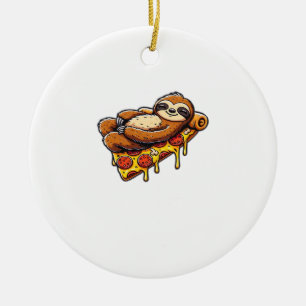 Funny Sloth eating Pizza, Kawaii Animal Lover Clas Ceramic Ornament