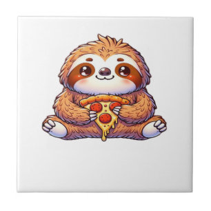 Funny Sloth eating Pizza, Kawaii Animal Lover Clas Ceramic Tile