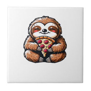 Funny Sloth eating Pizza, Kawaii Animal Lover Clas Ceramic Tile