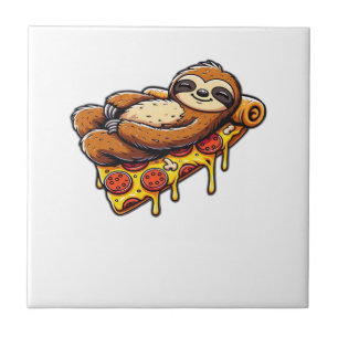 Funny Sloth eating Pizza, Kawaii Animal Lover Clas Ceramic Tile