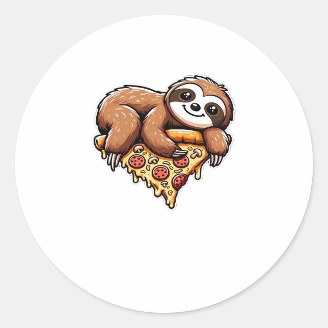 Funny Sloth eating Pizza, Kawaii Animal Lover Clas Classic Round Sticker (Front)