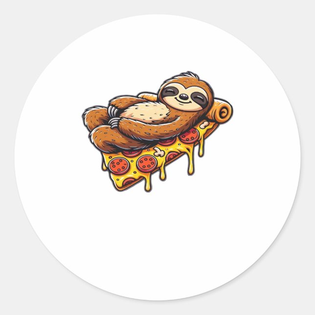 Funny Sloth eating Pizza, Kawaii Animal Lover Clas Classic Round Sticker (Front)