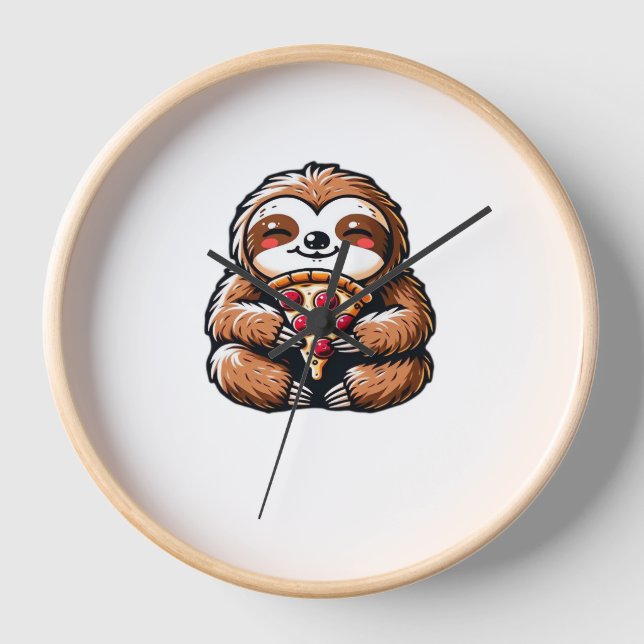 Funny Sloth eating Pizza, Kawaii Animal Lover Clas Clock (Front)
