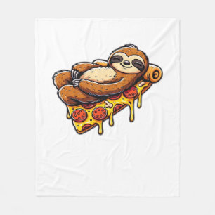 Funny Sloth eating Pizza, Kawaii Animal Lover Clas Fleece Blanket
