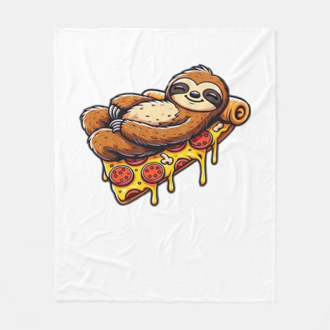 Funny Sloth eating Pizza, Kawaii Animal Lover Clas Fleece Blanket (Front)