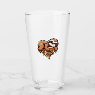 Funny Sloth eating Pizza, Kawaii Animal Lover Clas Glass