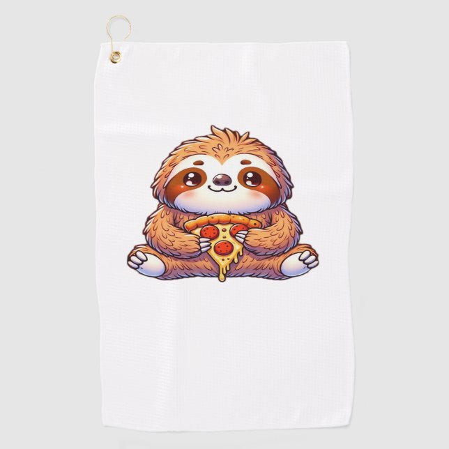 Funny Sloth eating Pizza, Kawaii Animal Lover Clas Golf Towel (Front)
