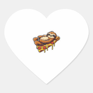 Funny Sloth eating Pizza, Kawaii Animal Lover Clas Heart Sticker