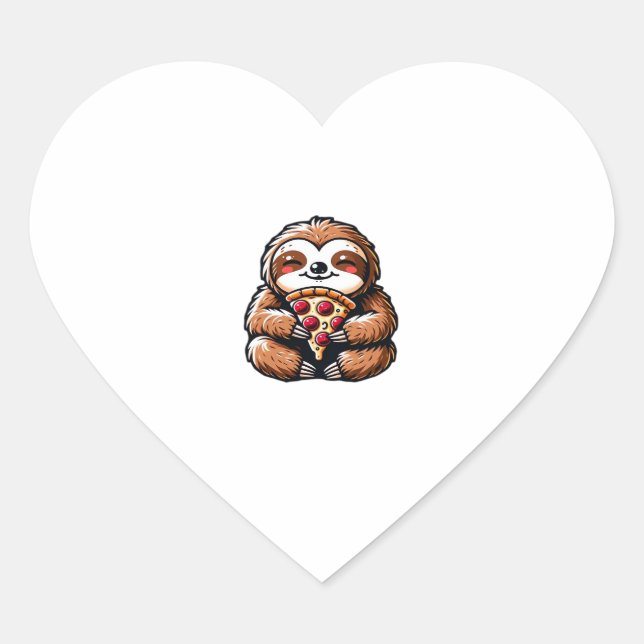 Funny Sloth eating Pizza, Kawaii Animal Lover Clas Heart Sticker (Front)