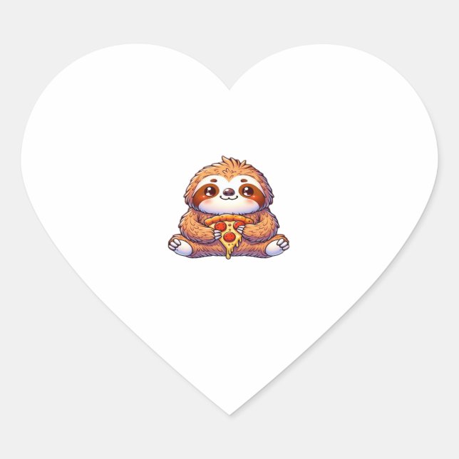 Funny Sloth eating Pizza, Kawaii Animal Lover Clas Heart Sticker (Front)