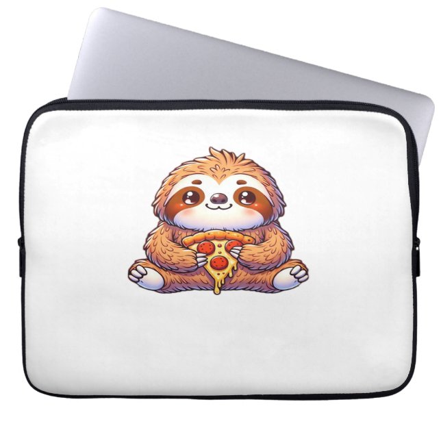 Funny Sloth eating Pizza, Kawaii Animal Lover Clas Laptop Sleeve (Front)