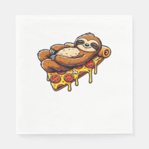 Funny Sloth eating Pizza, Kawaii Animal Lover Clas Napkin