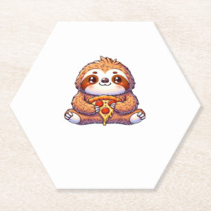 Funny Sloth eating Pizza, Kawaii Animal Lover Clas Paper Coaster