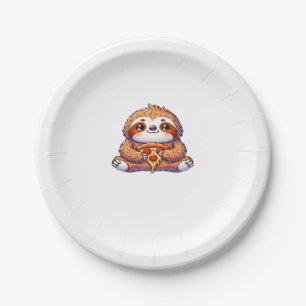 Funny Sloth eating Pizza, Kawaii Animal Lover Clas Paper Plate