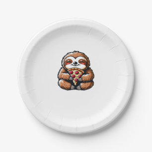 Funny Sloth eating Pizza, Kawaii Animal Lover Clas Paper Plate