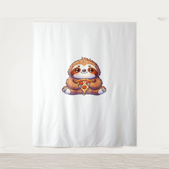 Funny Sloth eating Pizza, Kawaii Animal Lover Clas Tapestry (Front)