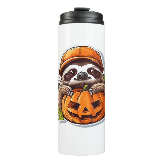 Funny Sloth eating Pizza, Kawaii Animal Lover Clas Thermal Tumbler (Front)
